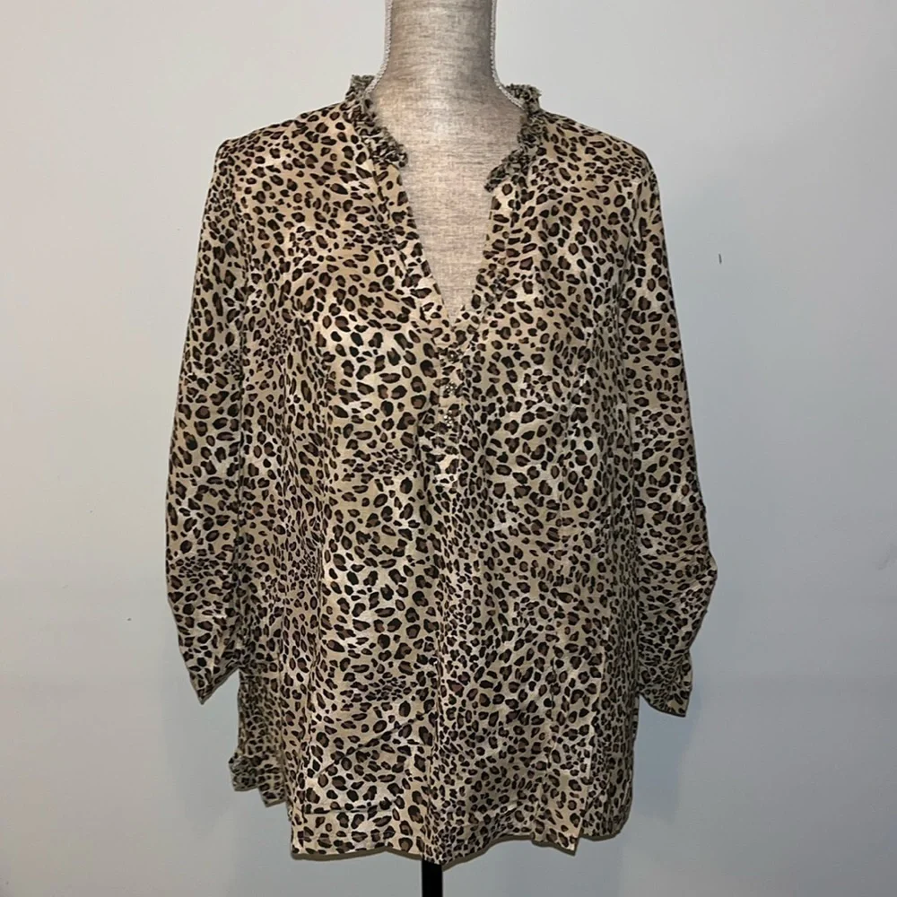 Lane Bryant Womens Leopard Print Long Sleeve Tunic Blouse Size 14/16